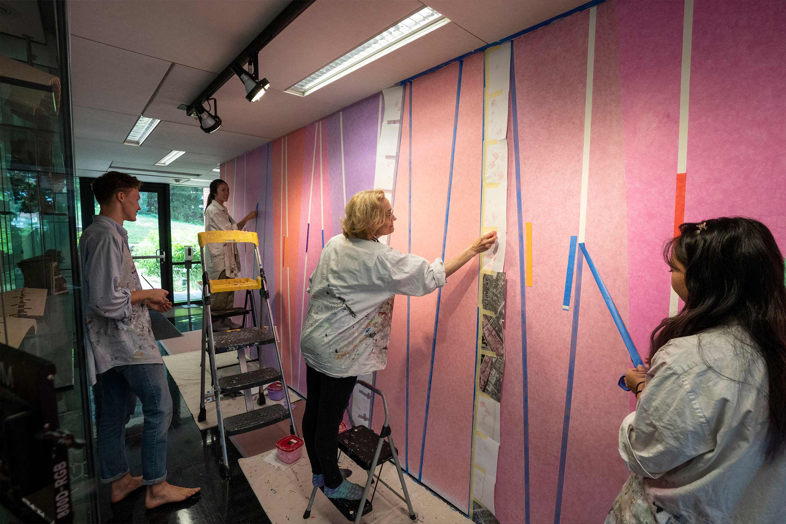 The Rosy Fingered Dawn a mural for the School of Architecture at the University of Virginia by artist Sanda Iliescu, completed with the help of three students—Ariana Arenius, Dillon Laurie McDowell, and Nita Wareechatchai
