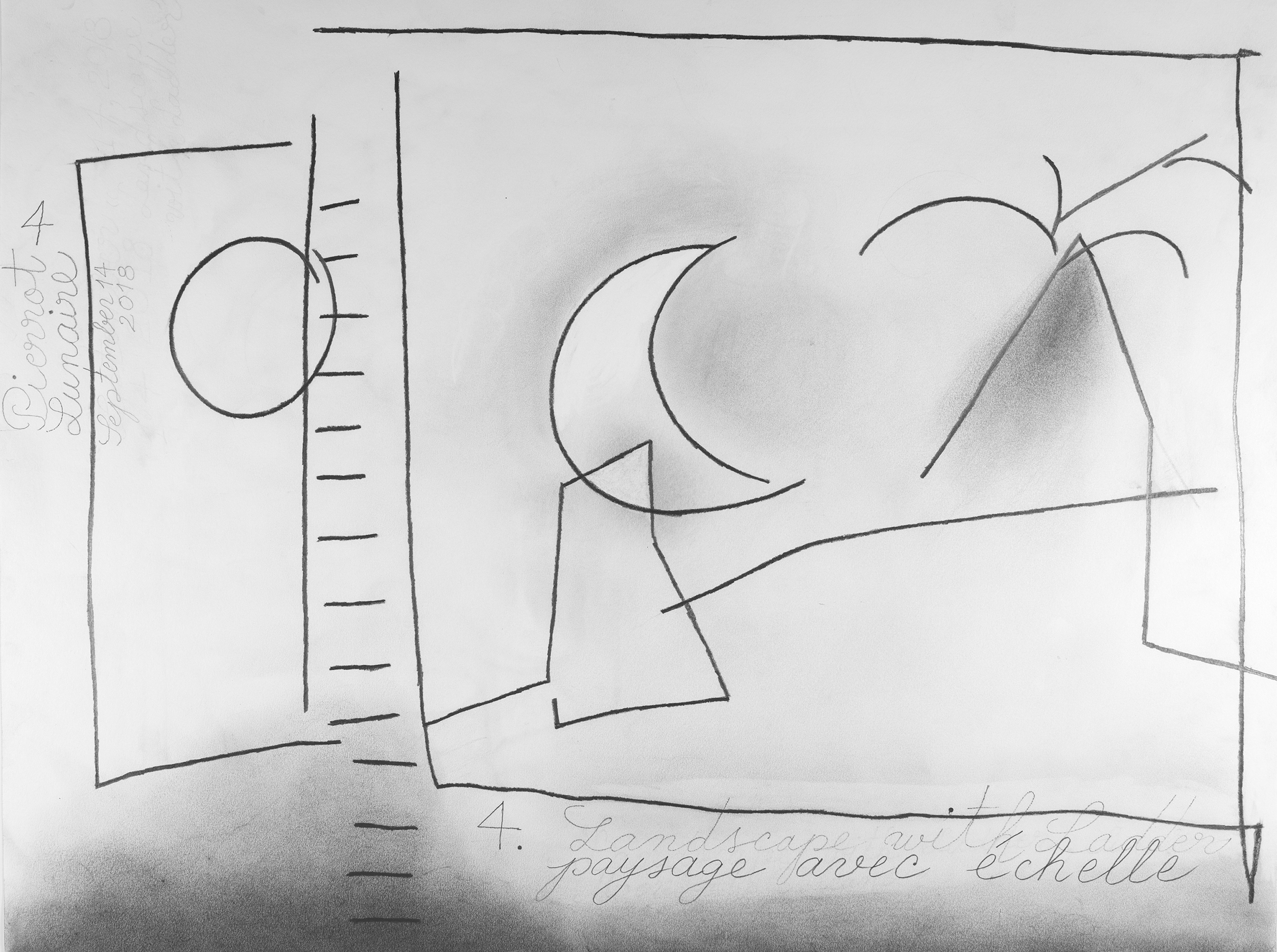 Pierrot Lunaire series, graphite on paper, by contemporary artist Sanda Iliescu