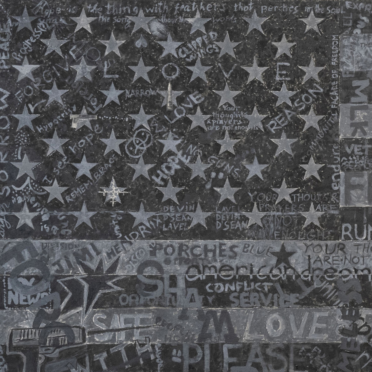 Public art by artist Sanda Iliescu and community members in a memorial to the three slain UVA students: Devin Chandler, Lavel Davis, Jr., and D’Sean Perry.