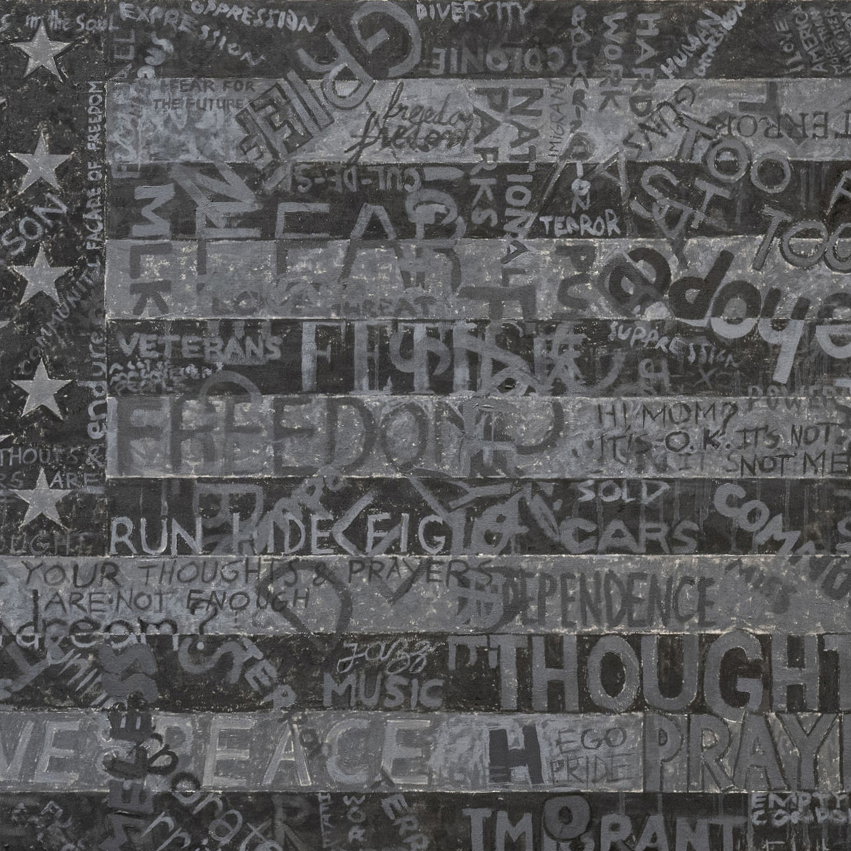 Public art by artist Sanda Iliescu and community members in a memorial to the three slain UVA students: Devin Chandler, Lavel Davis, Jr., and D’Sean Perry.